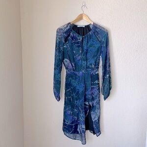 Charlie jade blue & purple silk marble dress NWT
